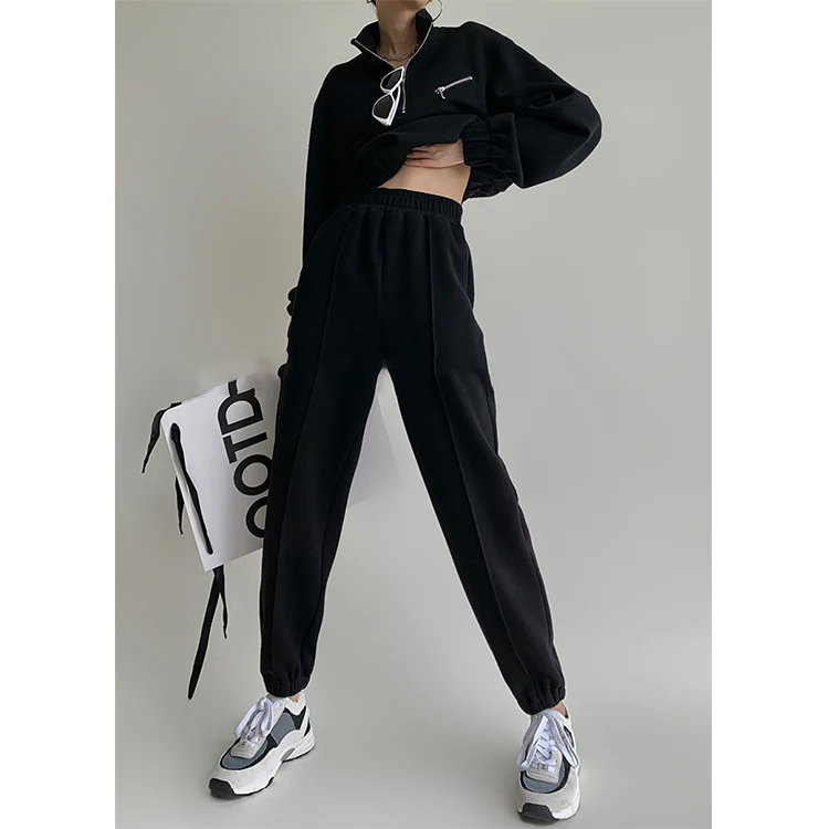 2025 New Style Design Quality Causal Two Piece Pant Set Crop Top Half Zip Pullover Jogger Set