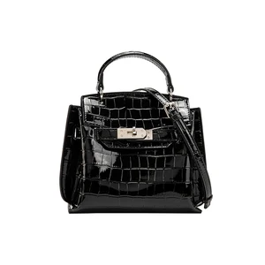 Autumn 2026 High-End Women's Designer Handbag Light Luxury Black Crocodile Pattern Polyester High Quality