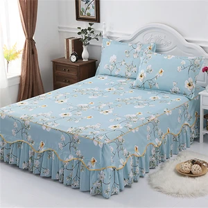 Wholesale Pillow Case Bed Cover Printed Floral Bedding Set King Size Luxury Bed Sheet Bedspread Bed Skirt Set