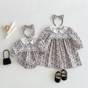 Autumn Design Newborn Baby Flower Romper Jumpsuit Infant Toddler Girls Ruffles Dress O-Neck Collar Clothes for Kids