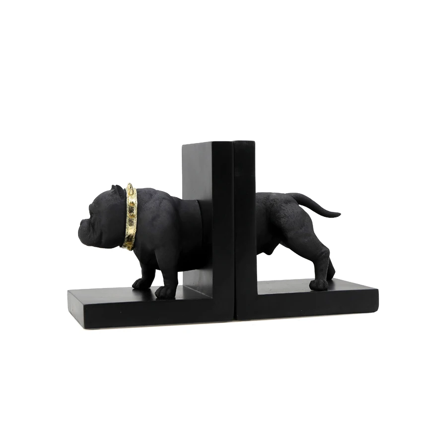 European Style Black Bulldog Animal Bookends Set Office Living Room For Home Interior Decor manufacture