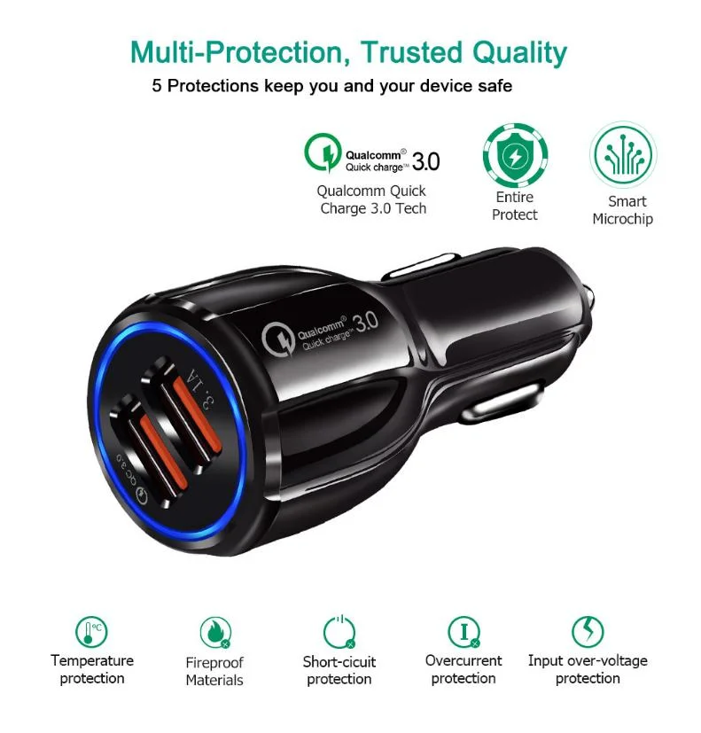 3.1a Portable Phone Fast Charger 2 Port Usb Car Charger Quick