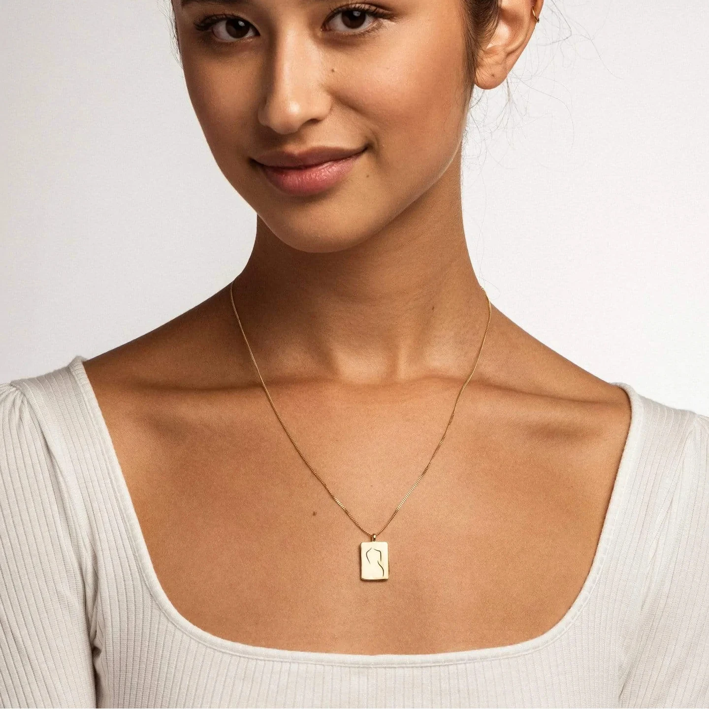 Personalized Women Abstract Body Image 18K Necklaces Stainless Steel Gold Custom Name Engraved Necklace