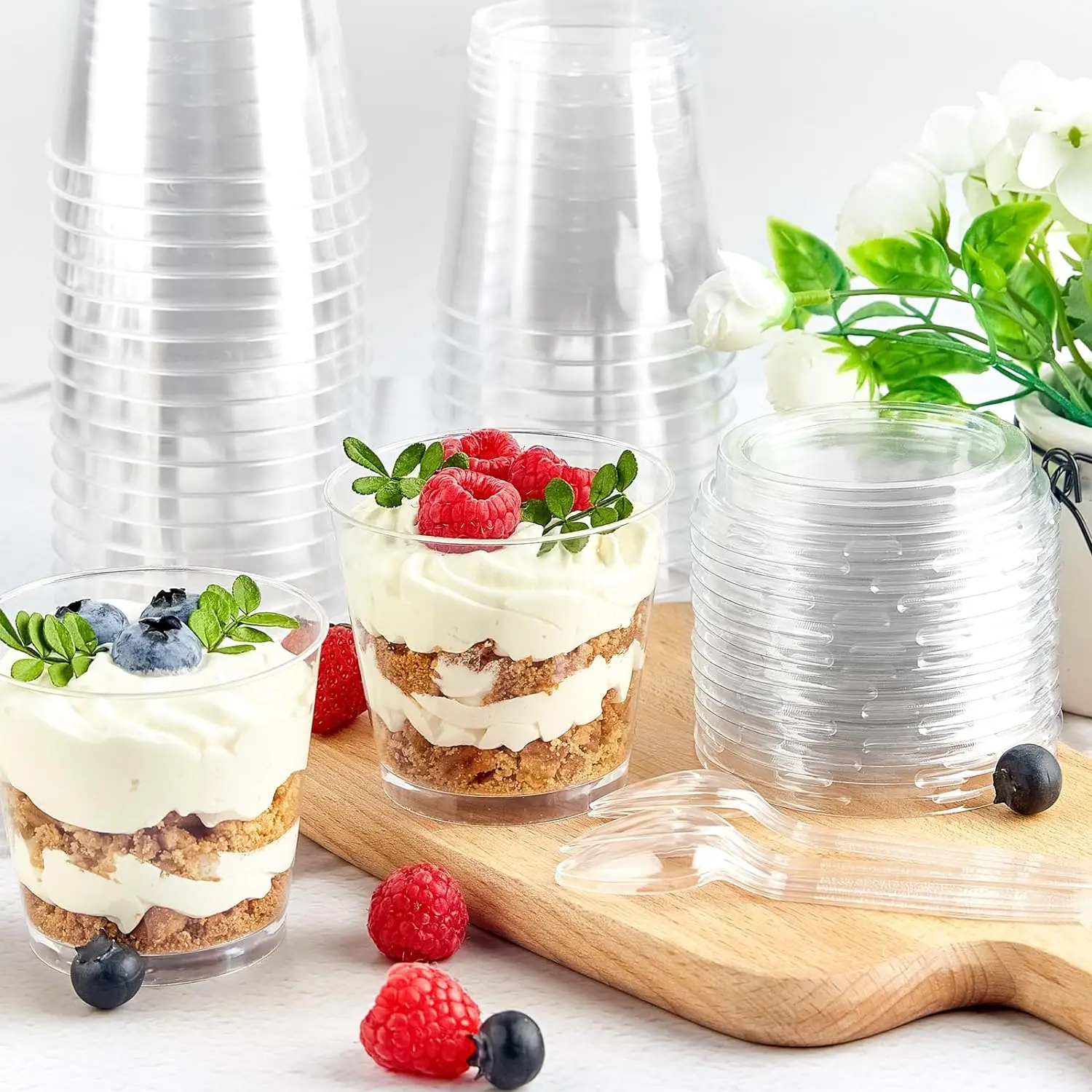 Taza de inyección de plástico desechable de alta calidad de 170ml, tazas de  postre redondas al por mayor para servir postres Ps