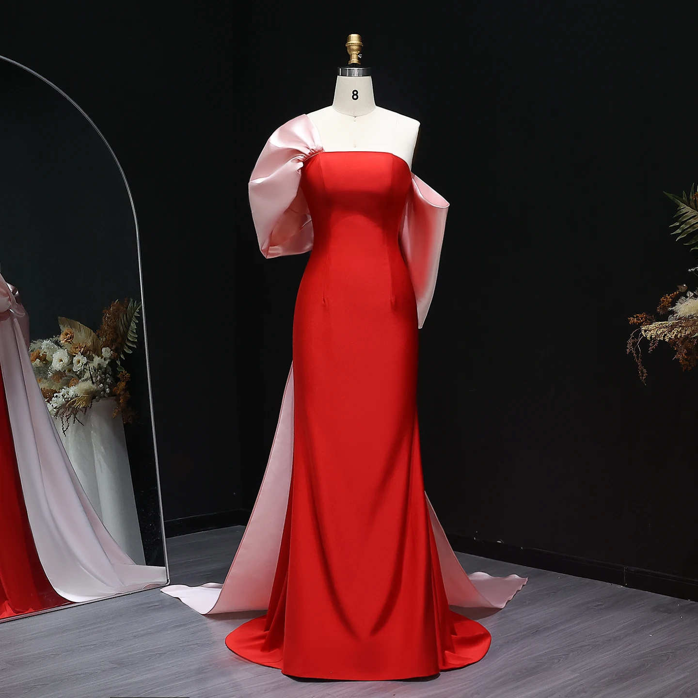 Sharon Said SF366 - Elegant Red and Pink off Shoulder Dress Sharon Said SF366 - Elegant Red and Pink off Shoulder Dress