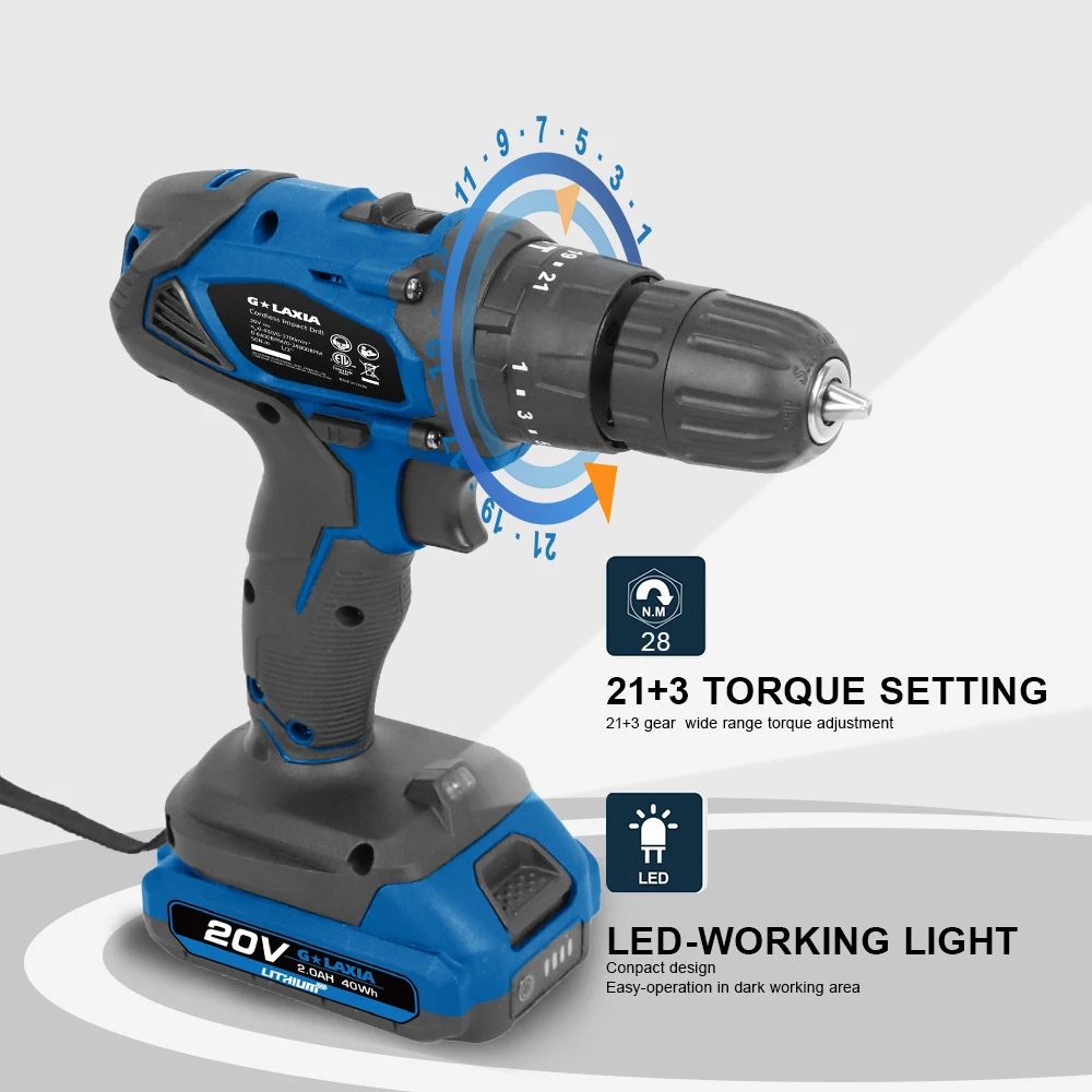 Беспроводная Дрель GALAXIA 20 в с щеточным мотором, максимальный крутящий момент 28 Н, бытовая самостоятельная сборка, мощная дрель с батареей и зарядным устройством