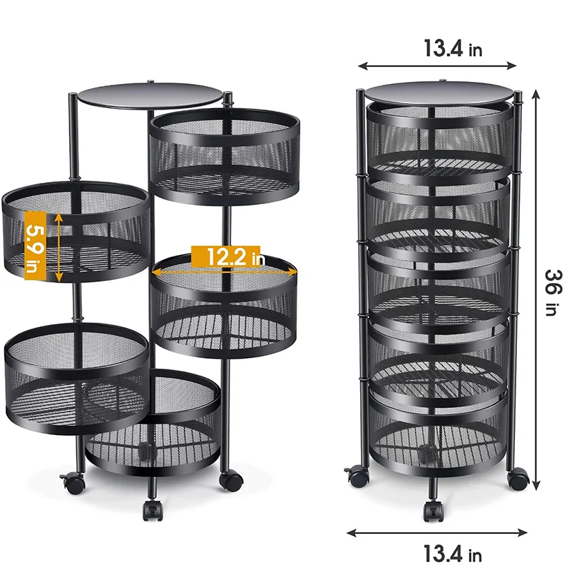 Kitchen Rotating Storage Rack Shelves 3/4/5 Tier Rolling Cart Basket ...