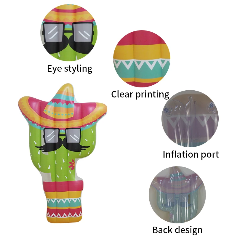 Large Durable Swimming Floating Bed Water-Proof Air Cushion with Funny Mustache Cactus Summer Water Toys Floating Pool Bed