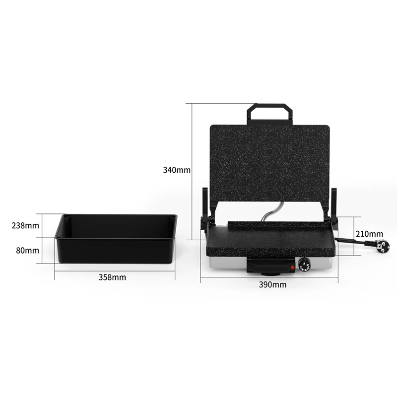 Multifunctional Square Electric Grill Oven with Non-Stick PTFE Plate Die-Cast Electric Toaster for Baking BBQ US Plug