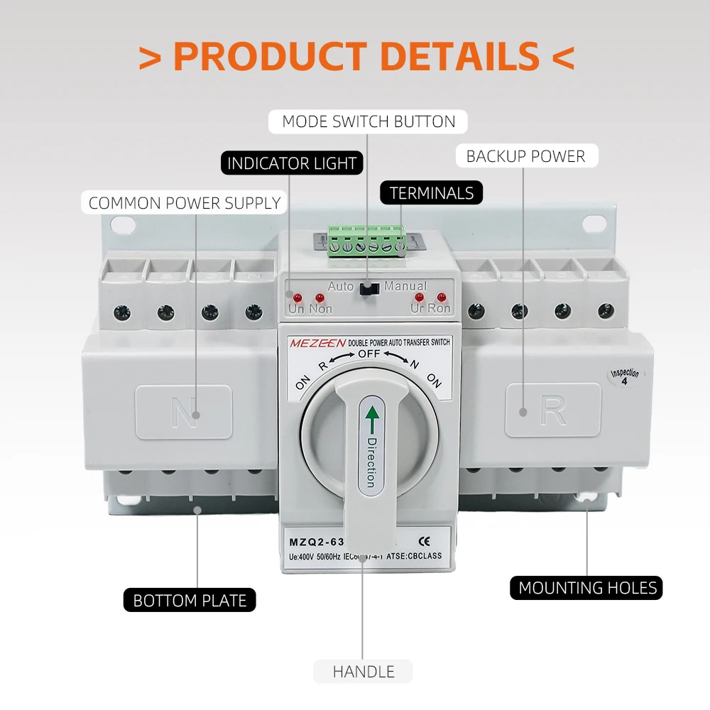Interruttore Trasferimento Automatico ATS 220V 63A 4P - Per Generatore E Rete Elettrica, Commutazione <50ms