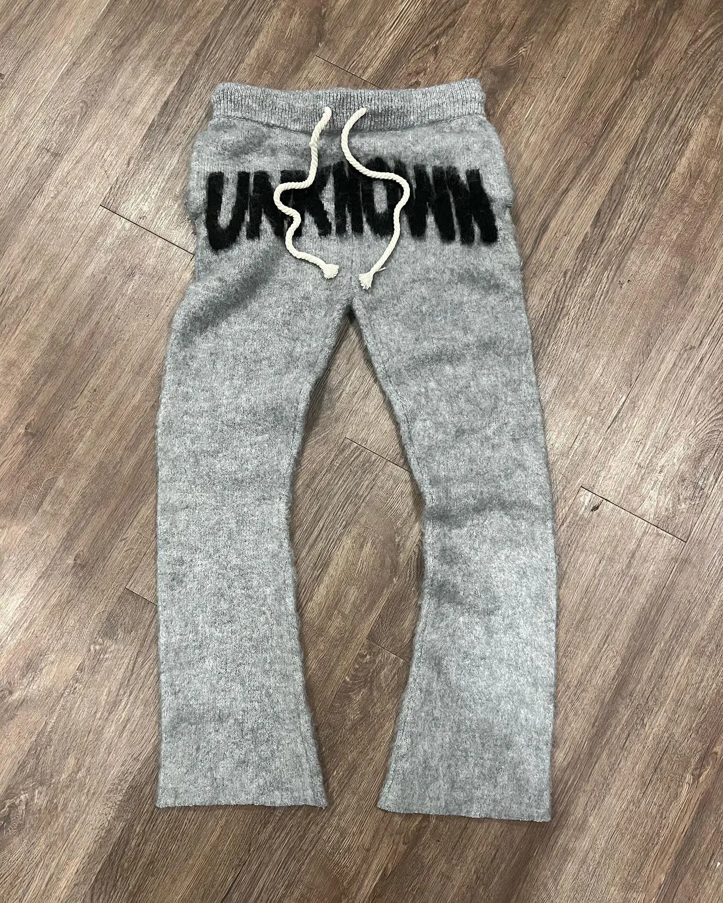 Custom Print Mohair Stacked Sweatpants Oversized Drawstring Streetwear Fluffy Fuzzy Knit Track Sweat Flare Mohair Pants for Men gallery 4