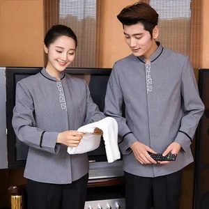 Unisex Hotel Housekeeping Chef Staff Long-Sleeved Embossed Cleaning 100% Polyester for Property Management Community Hospital