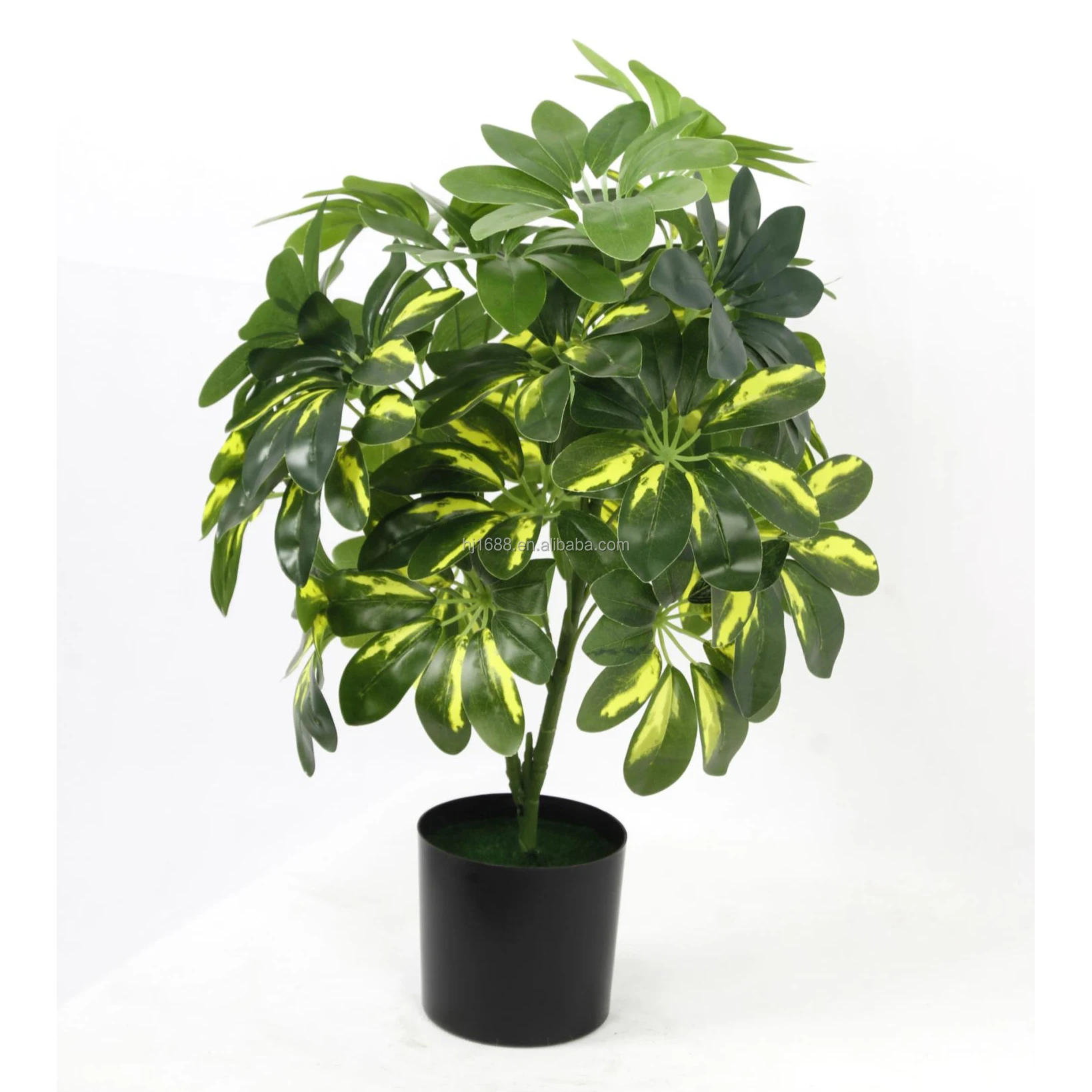 Factory Price Realistic Tropical Fake Small Potted House Plant Plastic  Foliage Variegated Artificial Schefflera Arboricola