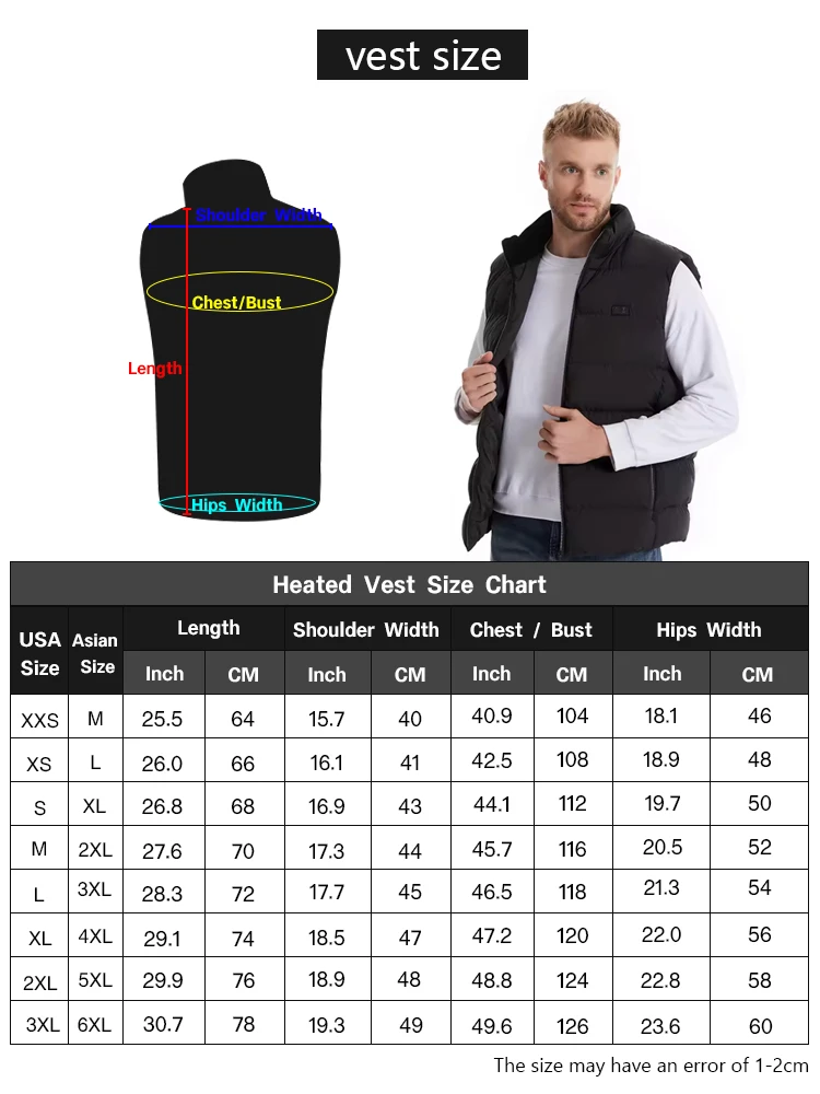Smart Temperature Control Heating Vests for Winter Rechargeable Electric Heated Vest Mens