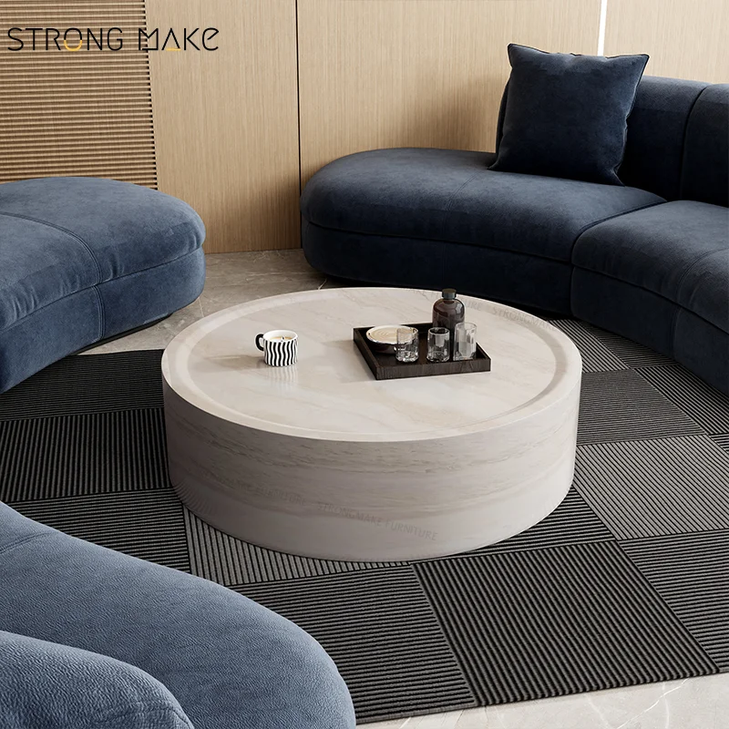 Luxury Center Table Set Home Decor Modern Design Nordic Marble Travertine Color Fiberglass Coffee Table for the Living Room