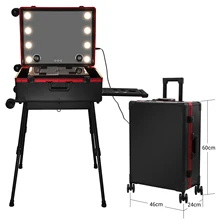 Keyson Factory Wholesale New Design for Makeup Artist With LED Mirror Speaker Makeup Station Lighted Makeup Rolling Train Case