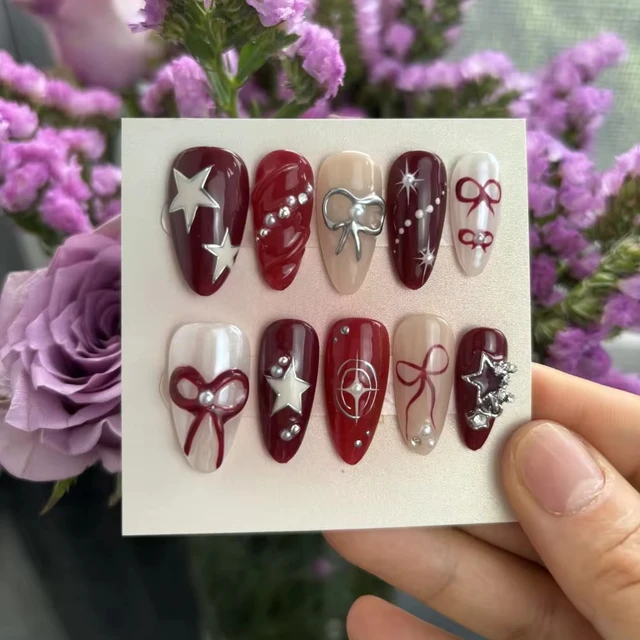 Mona Design Y2K Style Full Cover Press-On Acrylic Nail Design Hand Painted Artificial Fingernails for Finger Application