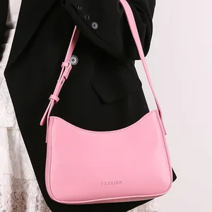 New Luxury Designer PU Leather Shoulder Bag for Women Hot Pink Top Fashion Underarm Bag 2026 Girls Zipper Hand Bag