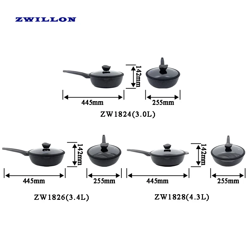 Frying Pan Deep Granite Removable Handle with Glass Lid Chinese Aluminum Alloy Samosa Chicken Non Stick Woks and Stir Fry Pans