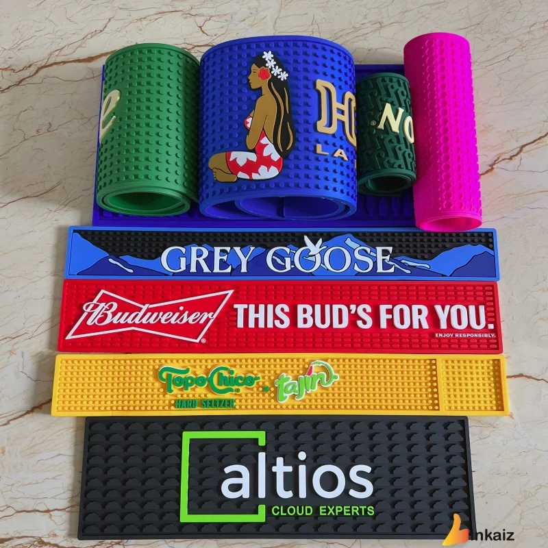 Factory Custom 60x15cm Anti-Slip PVC Rubber Bar Mats Square Silicone Beer Mat with Personalized Logo Smile Design