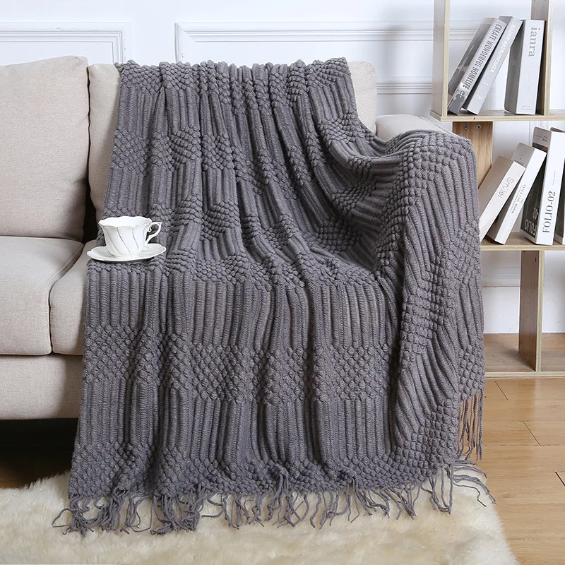 Wholesale Super Soft Lightweight Acrylic Knitted Blanket Solid Decorative Throw Bed Sofa Rectangular Festival factory