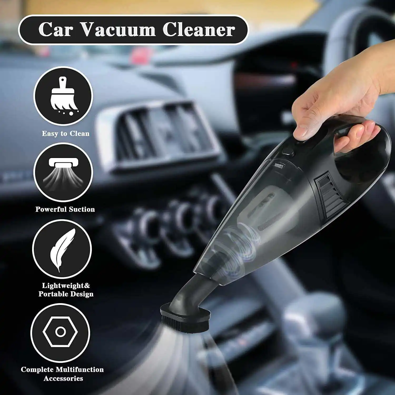 Car Vacuum Cleaner Portable Wired Handheld 120w Auto Vacuum Cleaner 12v ...