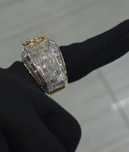 Shining Jewelry 925 Silver Custom Hip Hop Rapper D VVS Iced Out Men's Moissanite Ring with Invisible Setting and Rhodium Plating