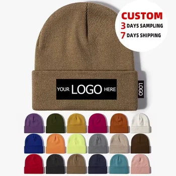 Custom Beanies Winter Embroidery Logo Knitted Hat Bennie Hat Knit Winter Hat Beanie Customized Colors and logo