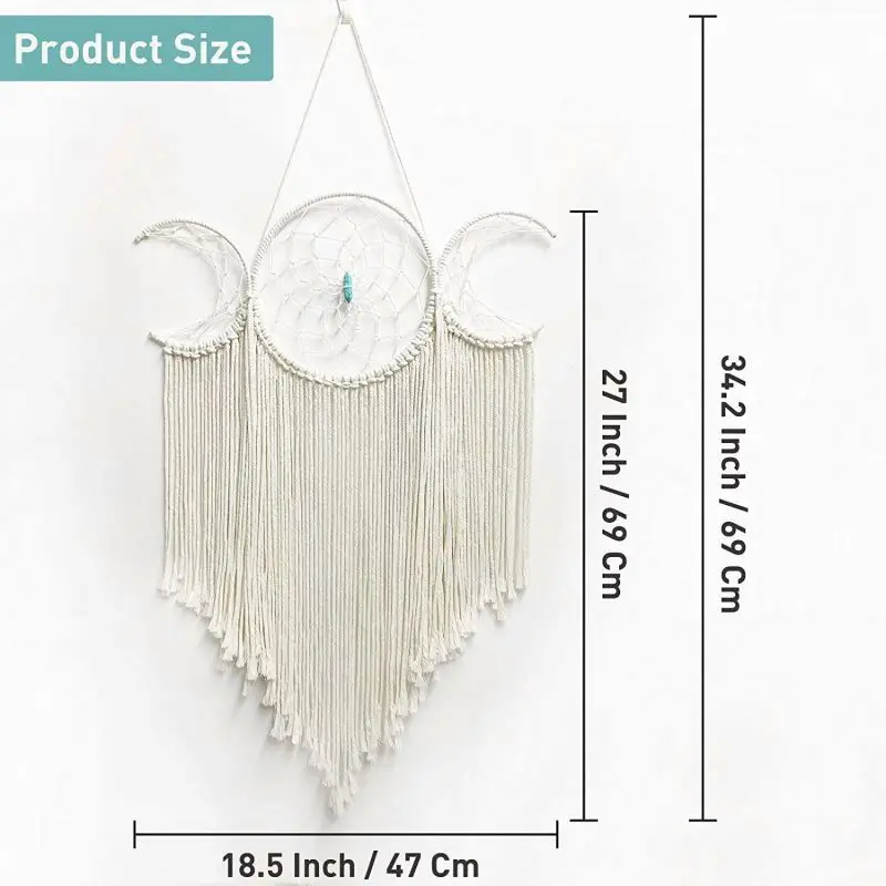 Тройная Луна богиня макраме плетеная на стену в стиле бохо полумесяц большой Ловец снов Декор Белый хлопковый