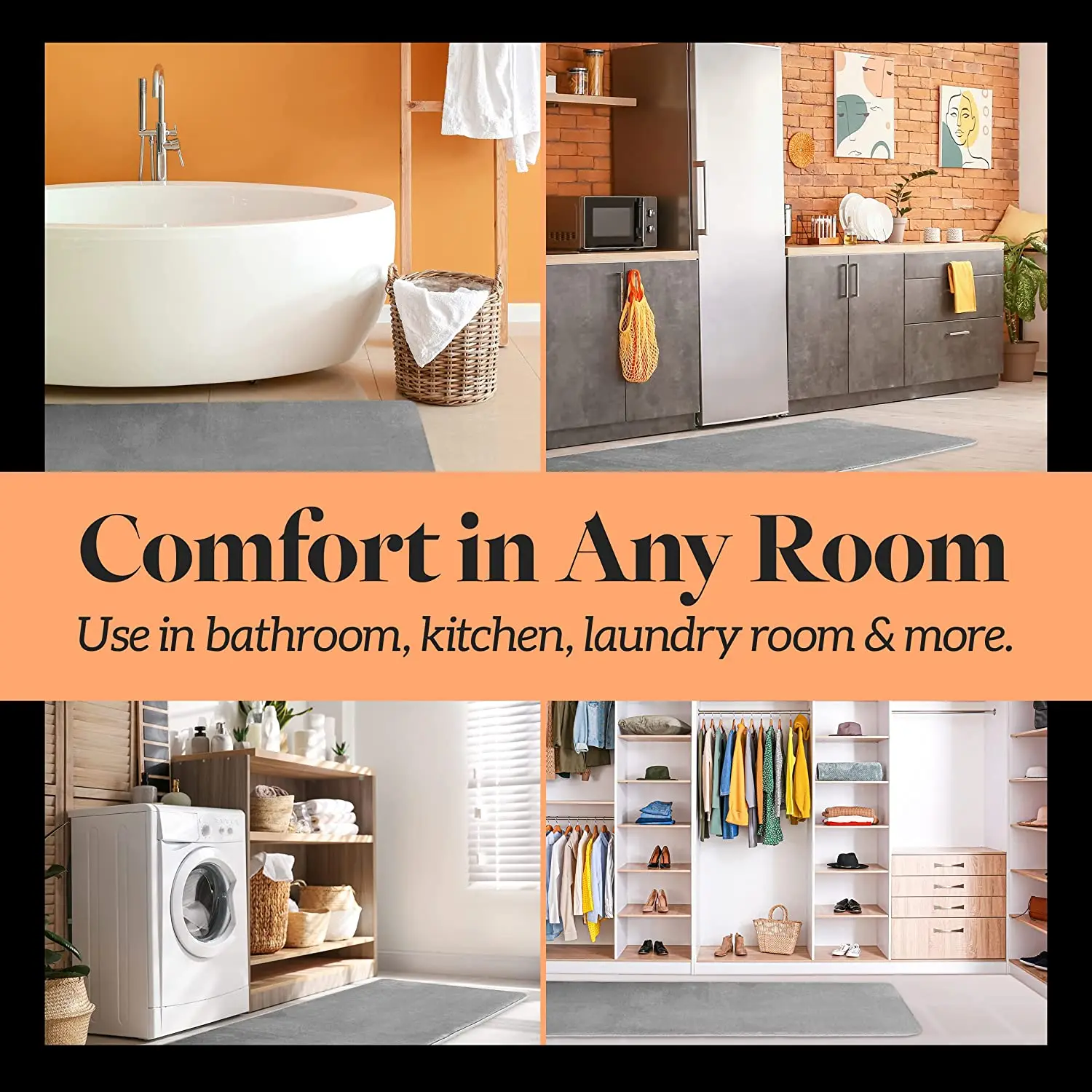 Bath Mats For Bathroom Non Slip Grey 17" X 24" Memory Foam Bathroom Rugs Quick Dry Bath Mat