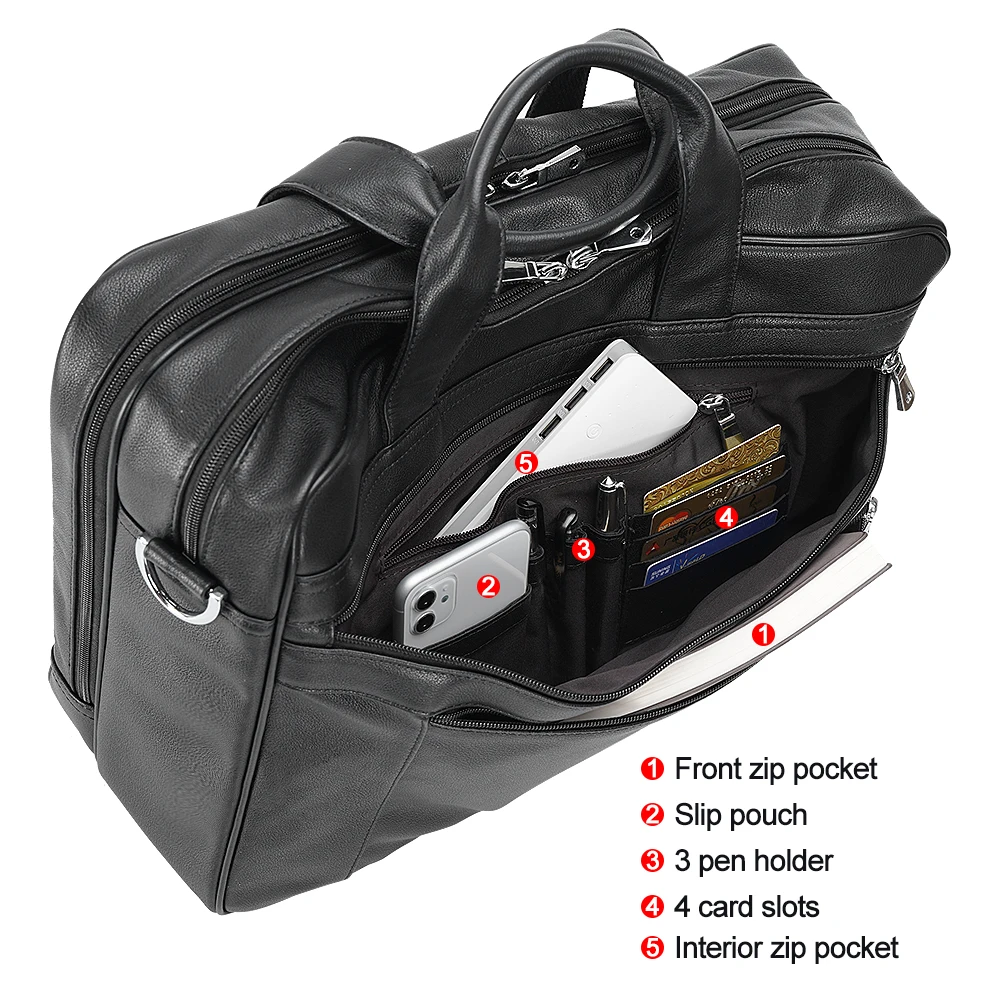 Factory Supply Wholesale Black Mens Business Tote Bag Lawyer Laptop Read Cow Leather Briefcase Lawyer Leather Briefcases for Men