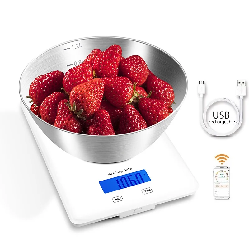 Stainless Steel Food Scale USB Rechargeable Digital Kitchen Scale