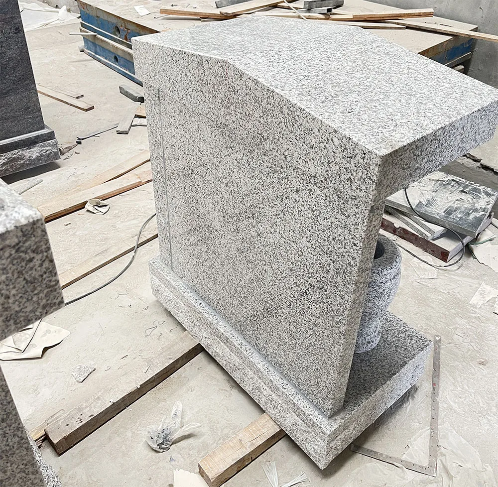 2 Niche Gray Granite Columbarium with Black Door  and Vase 1 Year Warranty Tombstones and Monuments
