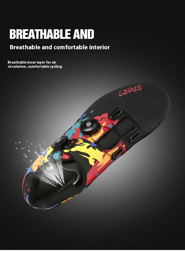Men's Women's Locked Cycling Shoes Road Mountain Biking Power-Assisted Bicycle Outdoor Sport Graffiti Shoe Spring Summer Winter