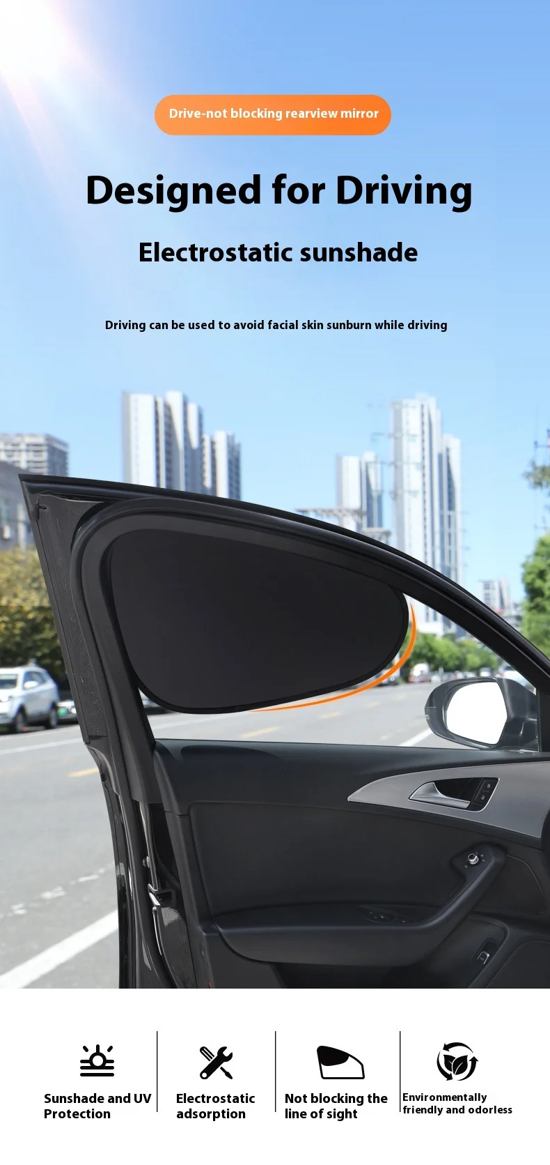 Cross-Border New Product Black PVC Mesh Material Car Sunshade Heat Insulation Window Curtain with Electrostatic for Sunscreen 0