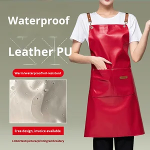 Waterproof Oil-Proof Soft PU Apron Fleece Lining for Restaurants Bars Milk Tea Shops Sushi Restaurants Florists Seafood Workers