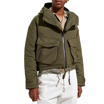 Stylish wholesale custom mens cropped hooded jackets with two big utility pockets