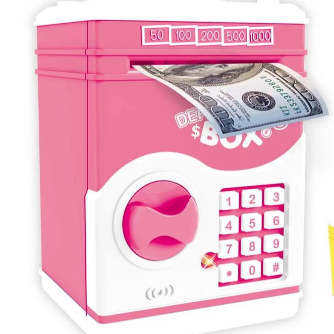 Safe Deposit Box  Machine Kid Digital Counting Pink ATM Savings Bank Money Box For Kids Digital Coins Cash Saving Christmas Gift