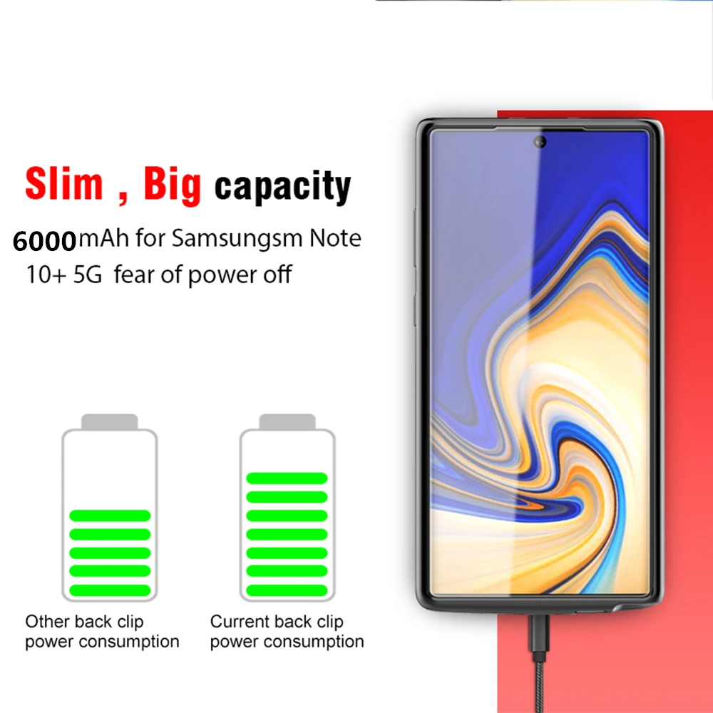 
Чехол для Samsung Power Bank 6000 мАч, чехол для аккумулятора Samsung note 10 +, чехол для мобильного телефона, зарядные устройства для Galaxy Note 10 Plus 