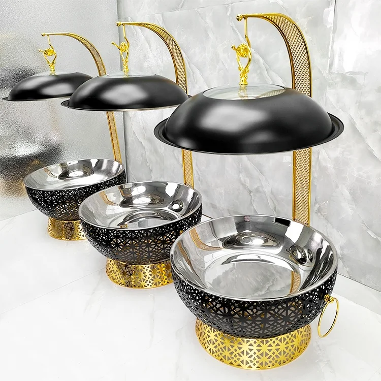 8.0L Stainless Steel Food Warmer Circle-shaped Electric/Gas Chafing Dish for Hotel Weddings Gold Black Buffet 8L Options