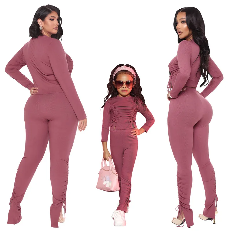 2021 Fall Mommy And Me Clothes Long Sleeve Pants Family Matching Winter Set  Women Trendy Pleated Pant And T Shirt Two Piece Set - Buy Fall Mommy And  Me,Mommy And Me Fall