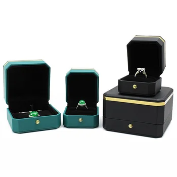 Wholesale luxury octagonal pu leather jewelry box gold buckle ring pendant jewelry box gold edge bracelet necklace box