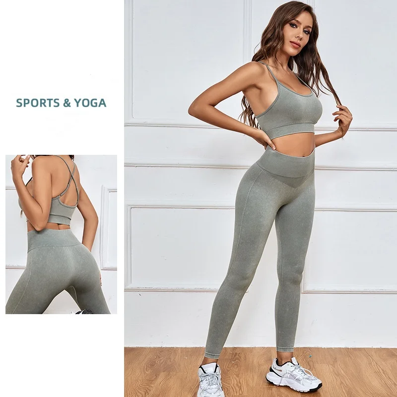 Damen Trainingsanzug Sportkleidung Zweiteilig Workout-Gym-Bekleidung Hohe Taille Seamless Leggings Gym-Trage Fitness-Yoga-Sets