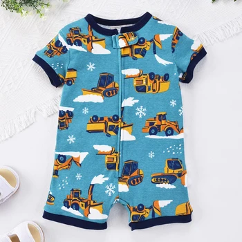 Soft Cotton Onesie Bodysuit for Newborns Half-Sleeve Striped & Printed Casual Style for 6-24 Months