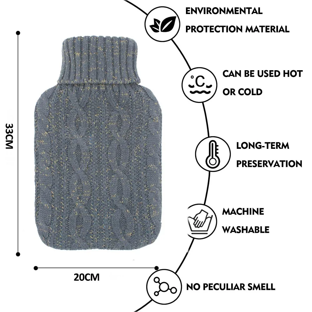 2000ml medical rubber hot water bag removable hot water bottle 2 liter winter warmer anti-scalding knit cover for sample