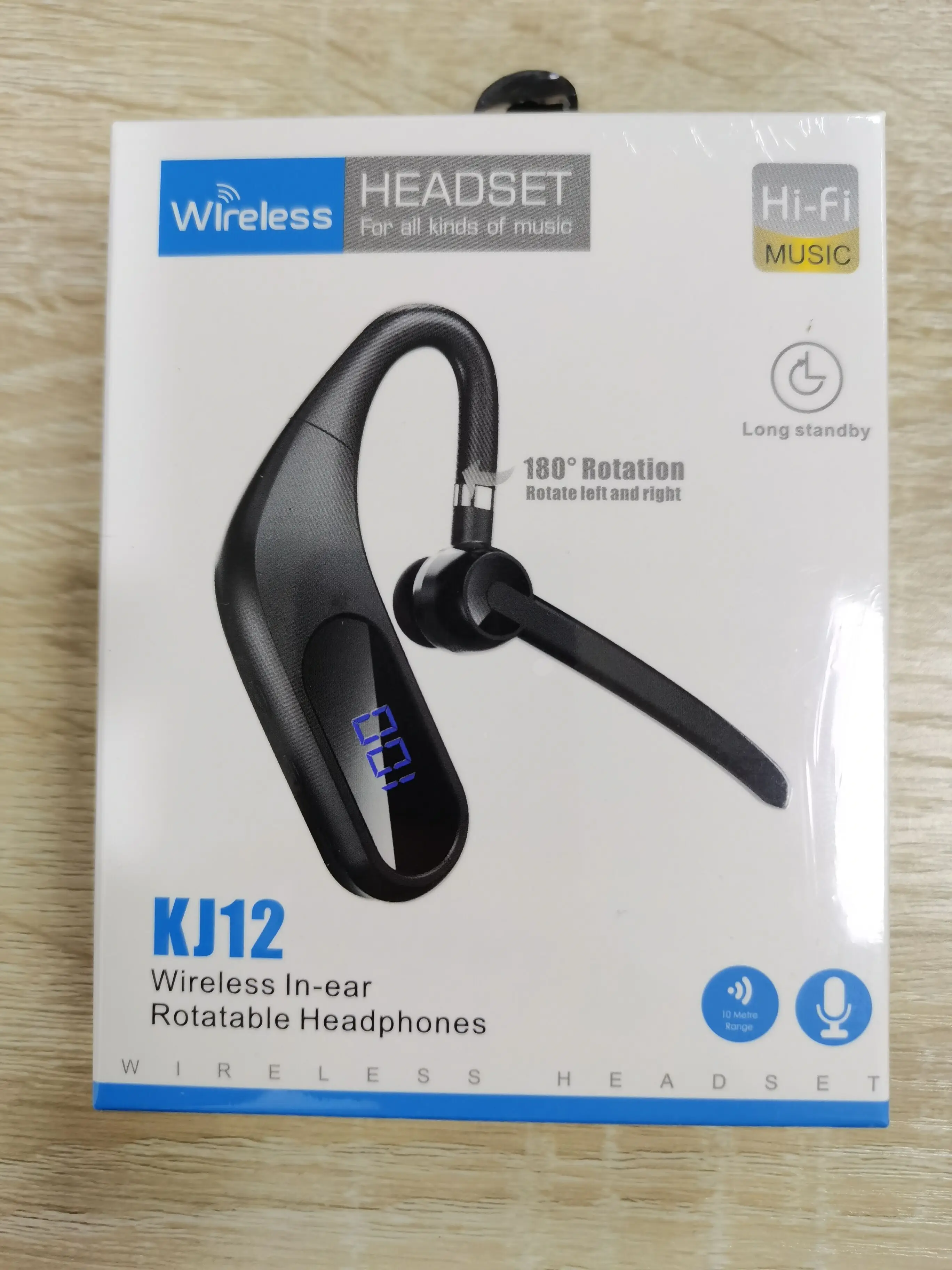 KJ12 Earphones Ear-hook Headset Wireless Headphones with Dual Mic Earpiece  Noise Cancelling for All Smart Phone