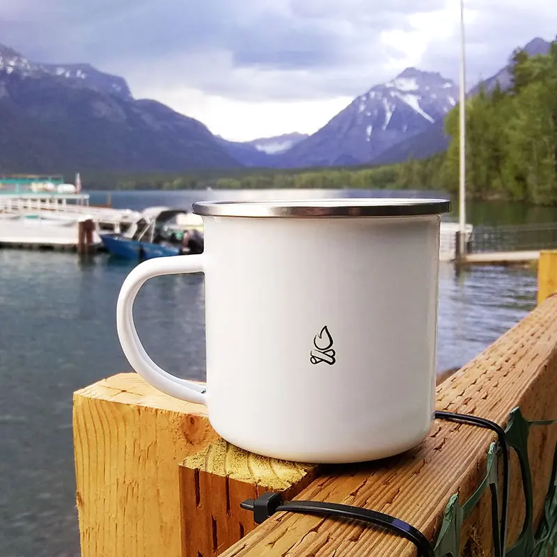 Enamelware Wholesale Custom logo Printing Cheap Metal Enamel Mug with Stainless Steel Rim Enamelware