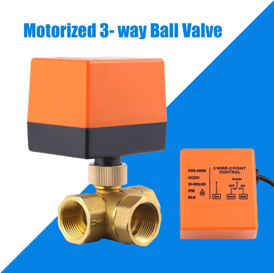 3 Way Electric Ball Valve 12v 24v 220v Electric 3 Way Ball Valve Brass Motorized Control 9541