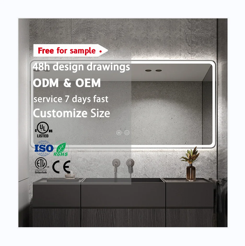 Touch Screen Smart Bathroom Mirror Interactive LED Wall Mount Bath Mirror Anti-Fog Bath Mirrors for Laundry Rooms