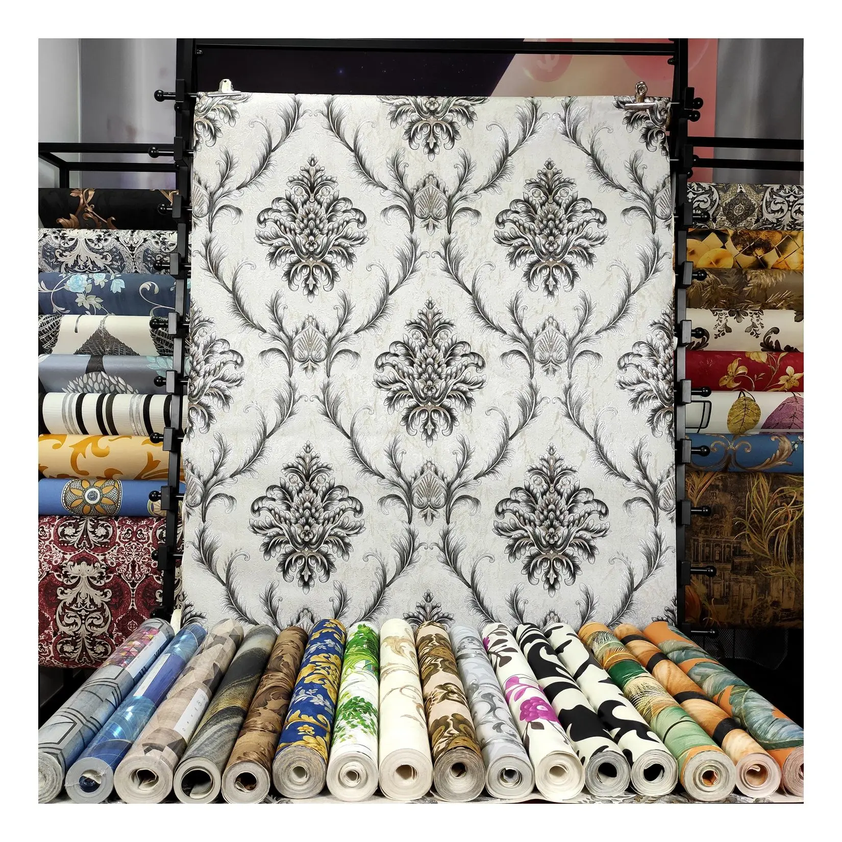 Classic European Retro 3d Three-dimensional Antique  European Flower Dark Background Damask Wallpaper